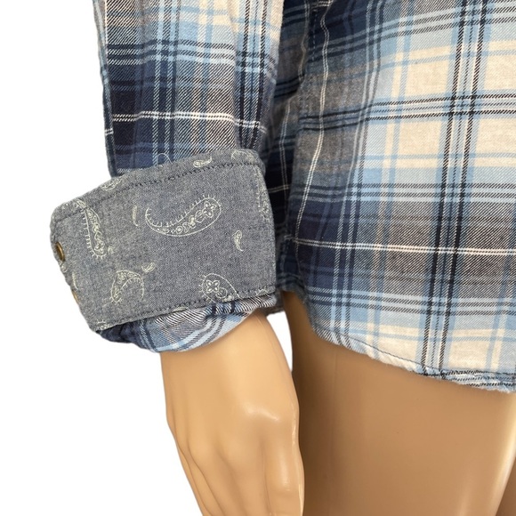 Jachs Girlfriend BAE blue plaid long sleeve snap button down cotton flannel med - Picture 5 of 15